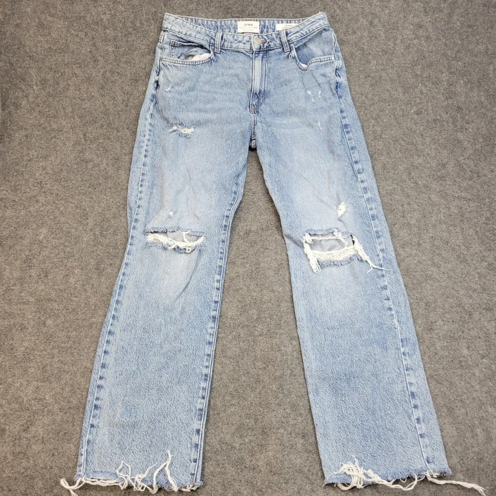 Cotton On Jeans Womens 8 Blue Denim Distressed Original Straight Leg Frayed Hem